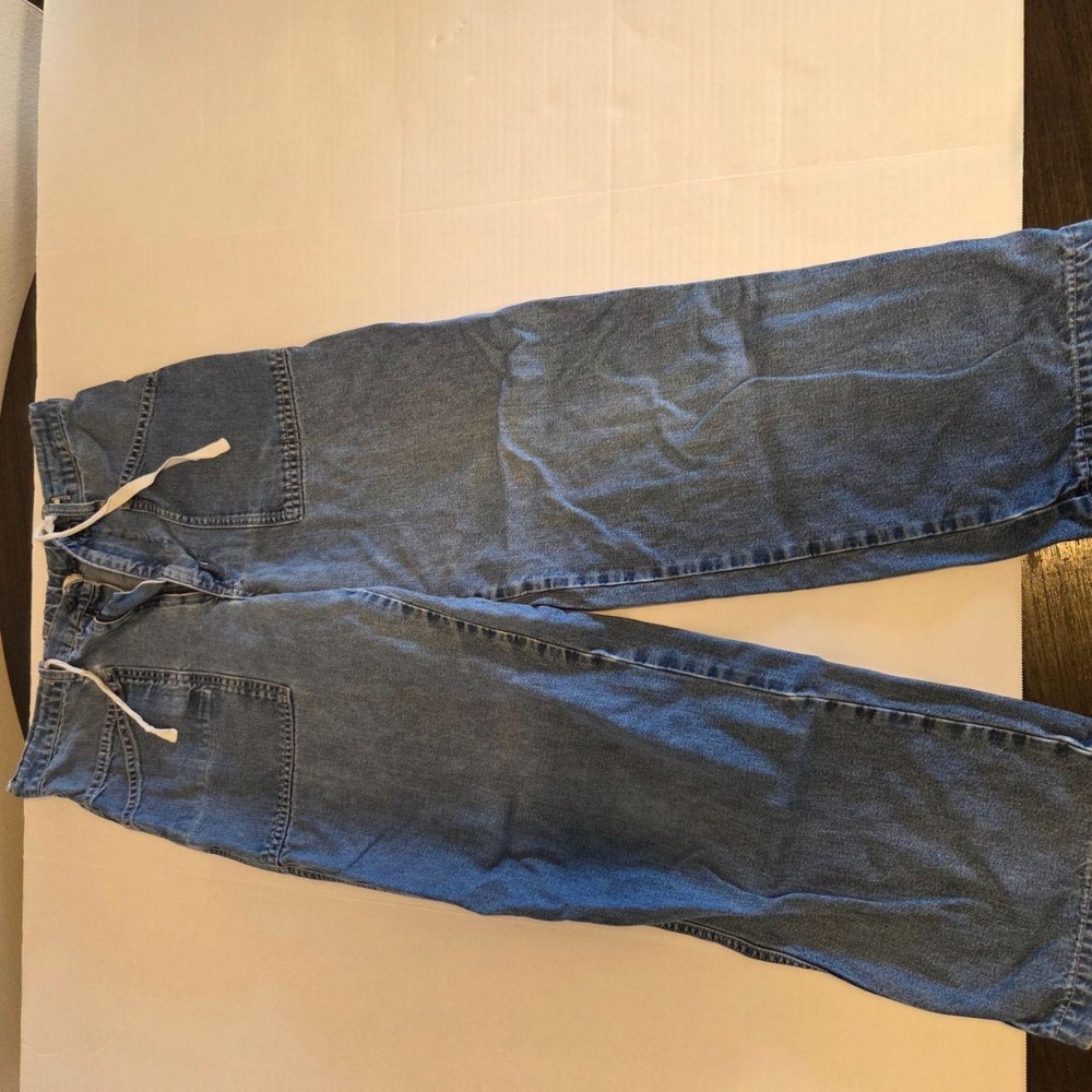 J. Jill Blue Denim‎ Wide Leg Pull On Drawstring Pants Medium Wash Womens
